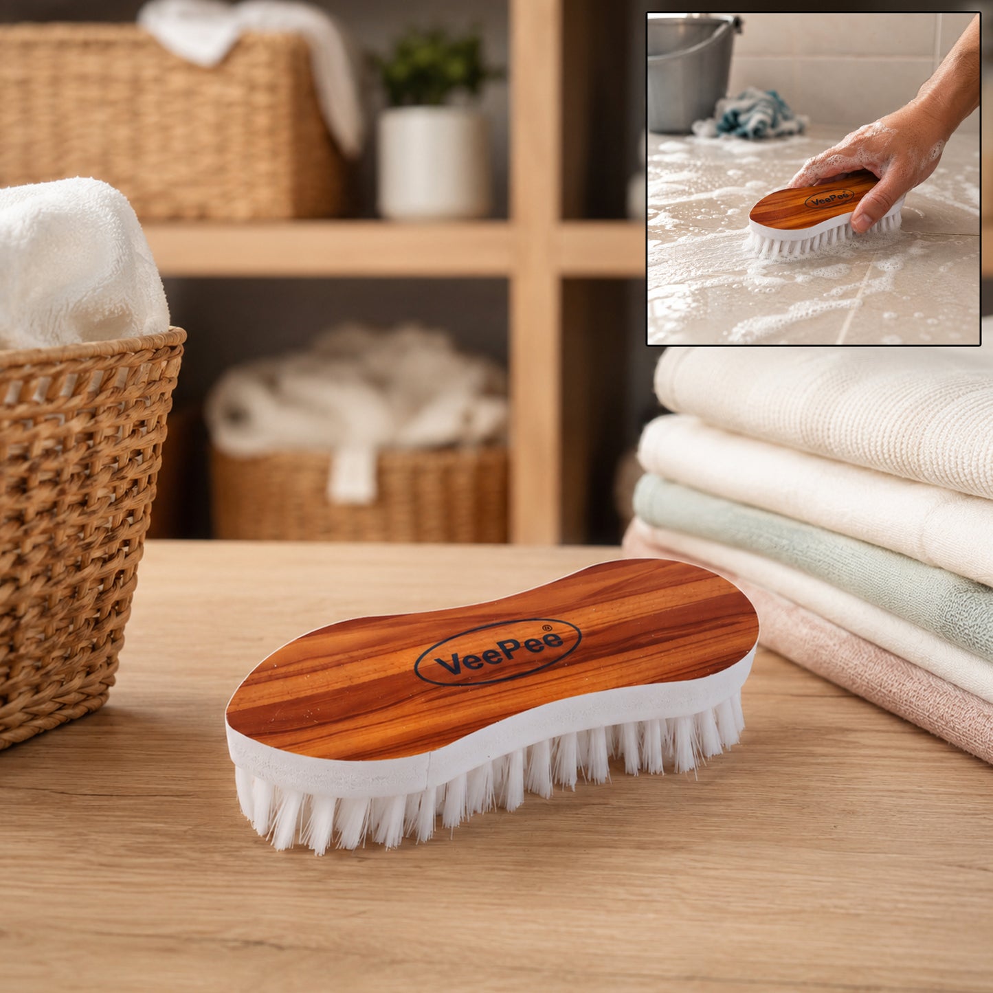 Ergonomic Cloth Washing Brush with Curved Grip - 1 Pc - Happy Price - Image 3