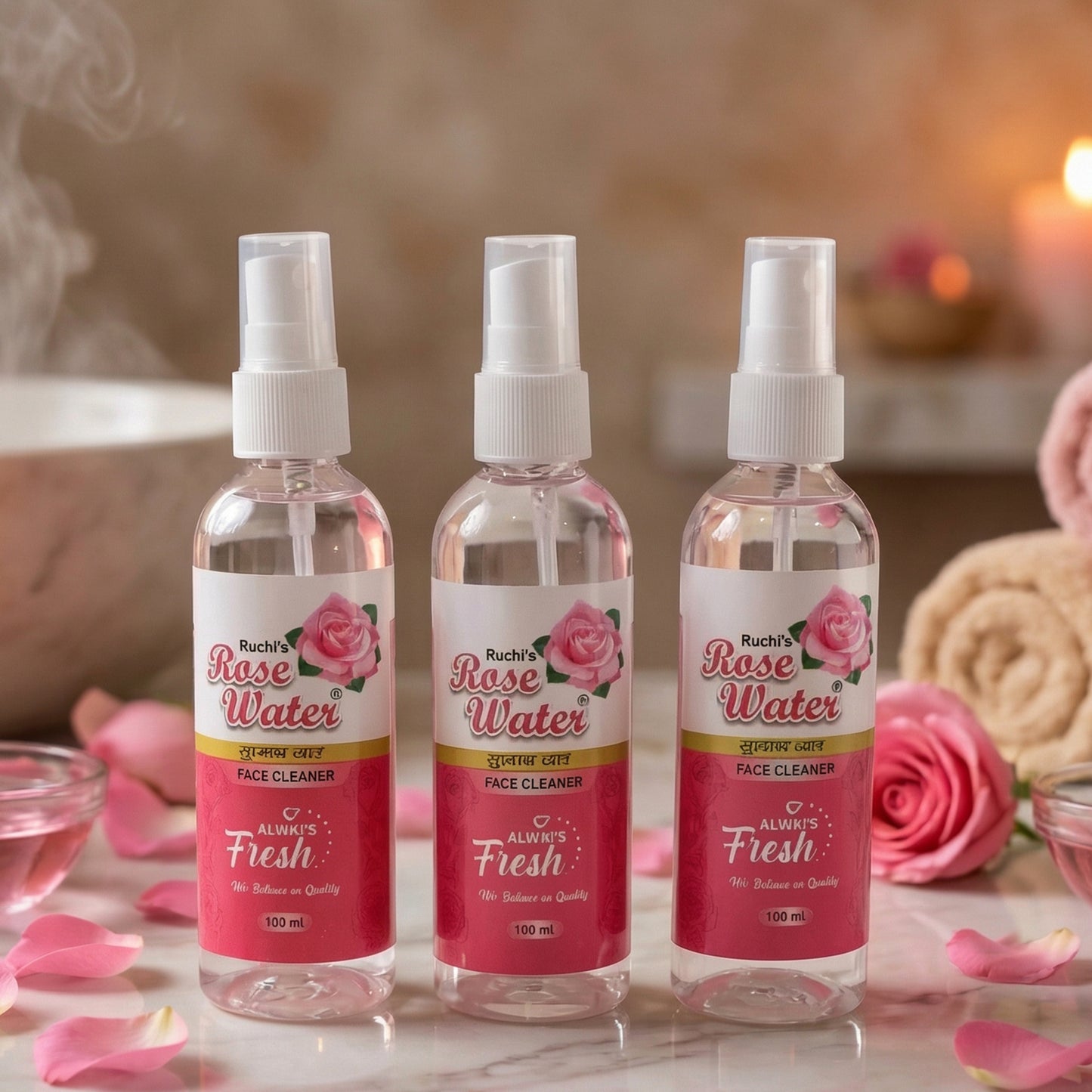 Rose Water Face Mist Set - 3 x 100 ML Bottles - Happy Price - Image 3