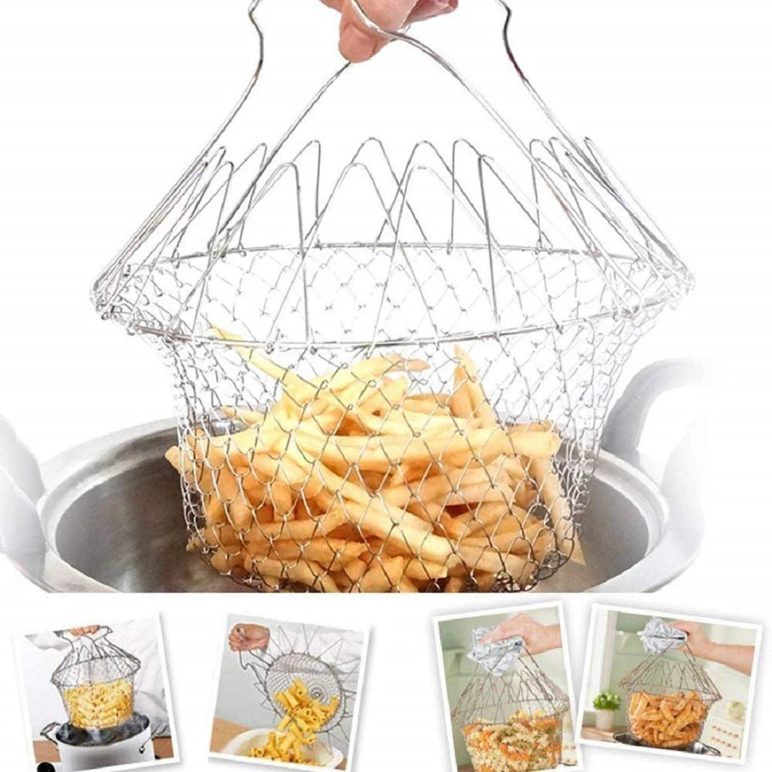Foldable Stainless Steel Chef Basket Strainer (1pc)