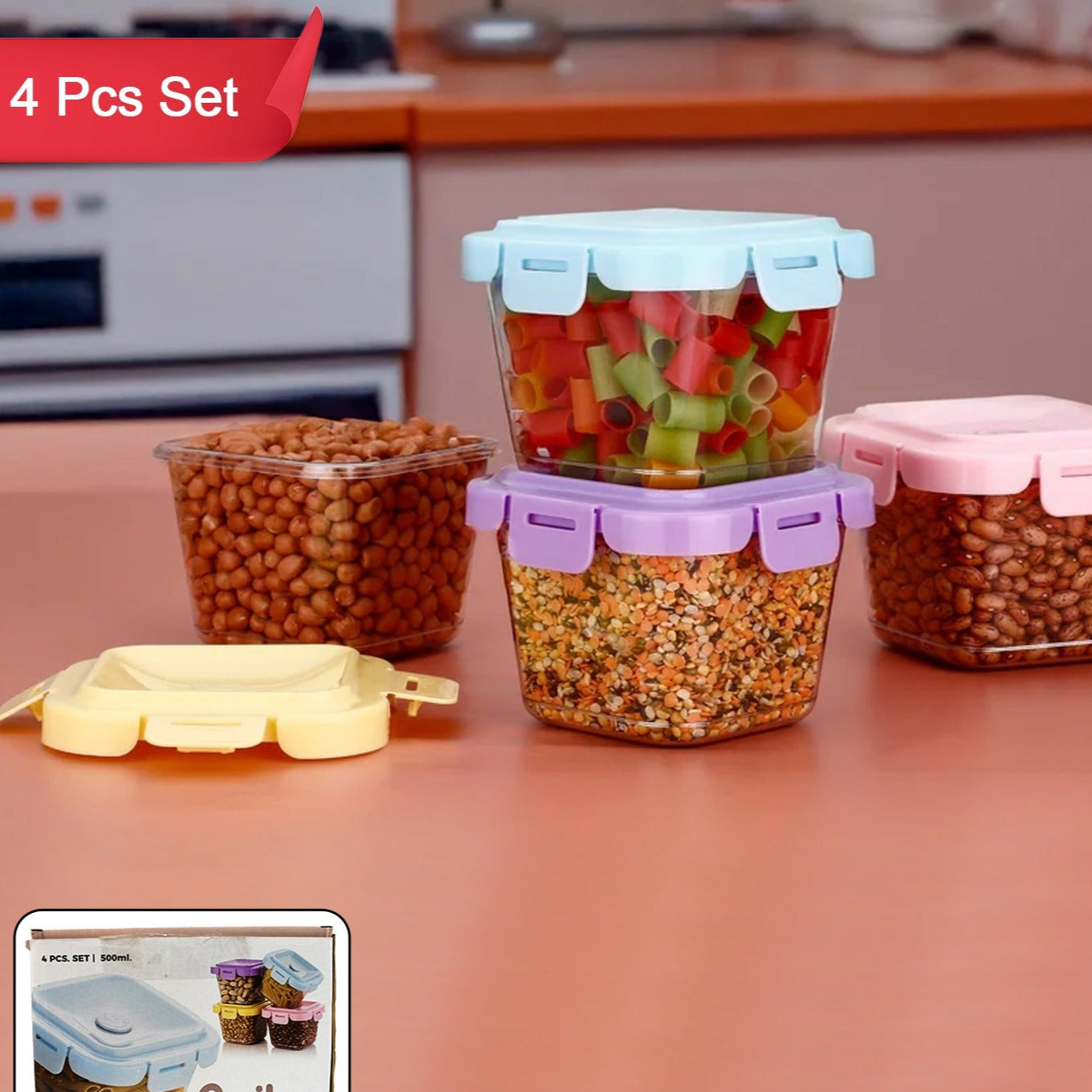 Plastic Food Storage Containers With Lid (4 Pcs Set 500 Ml) - Happy Price - Image 1