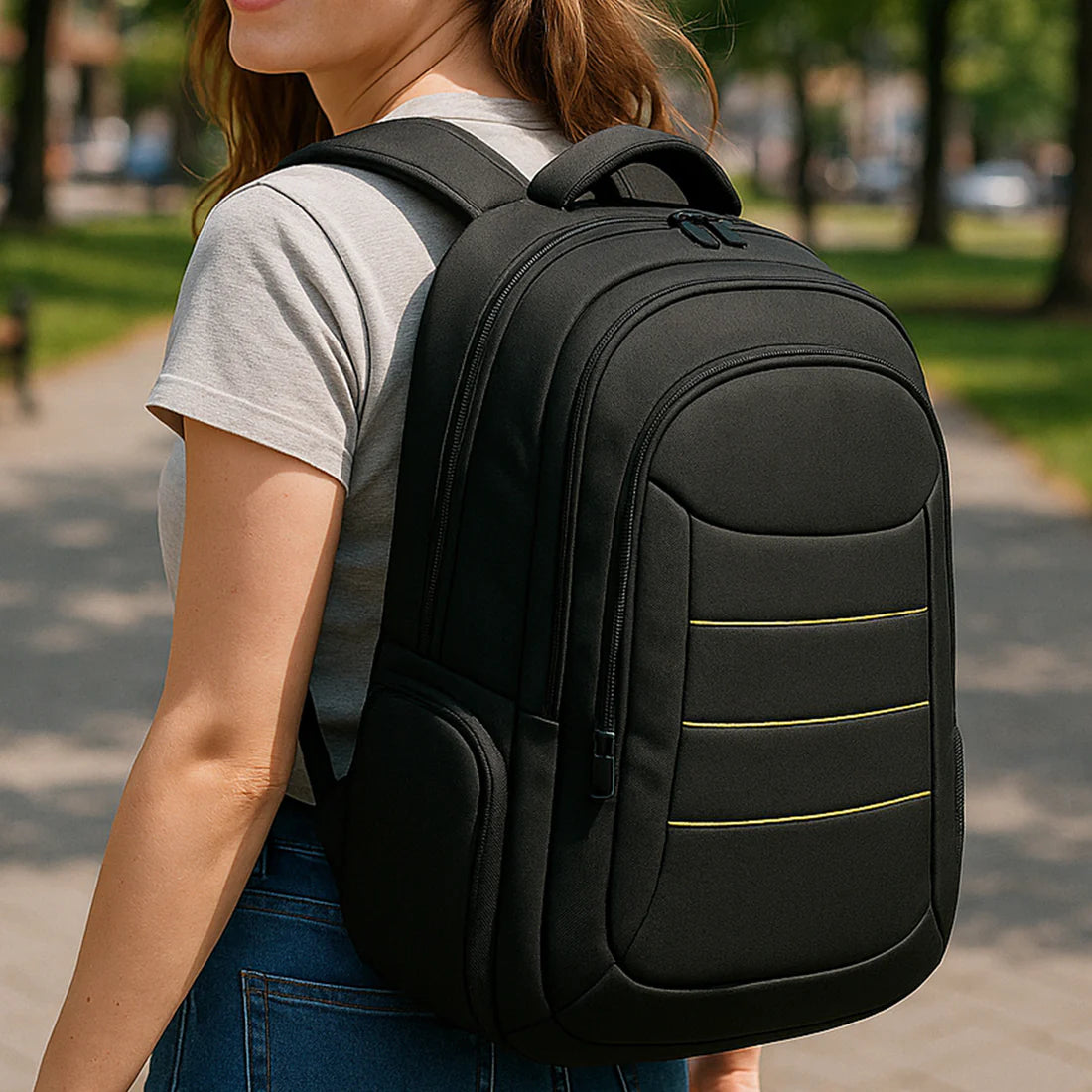 Stylish Polyester Laptop Backpack - Black (1pc)