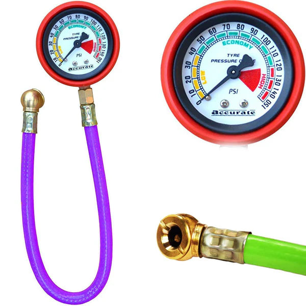 Heavy Duty Tire Pressure Gauge with Hose - Accurate PSI Meter (1pc)