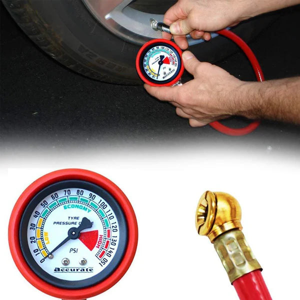 Heavy Duty Tire Pressure Gauge with Hose - Accurate PSI Meter (1pc)