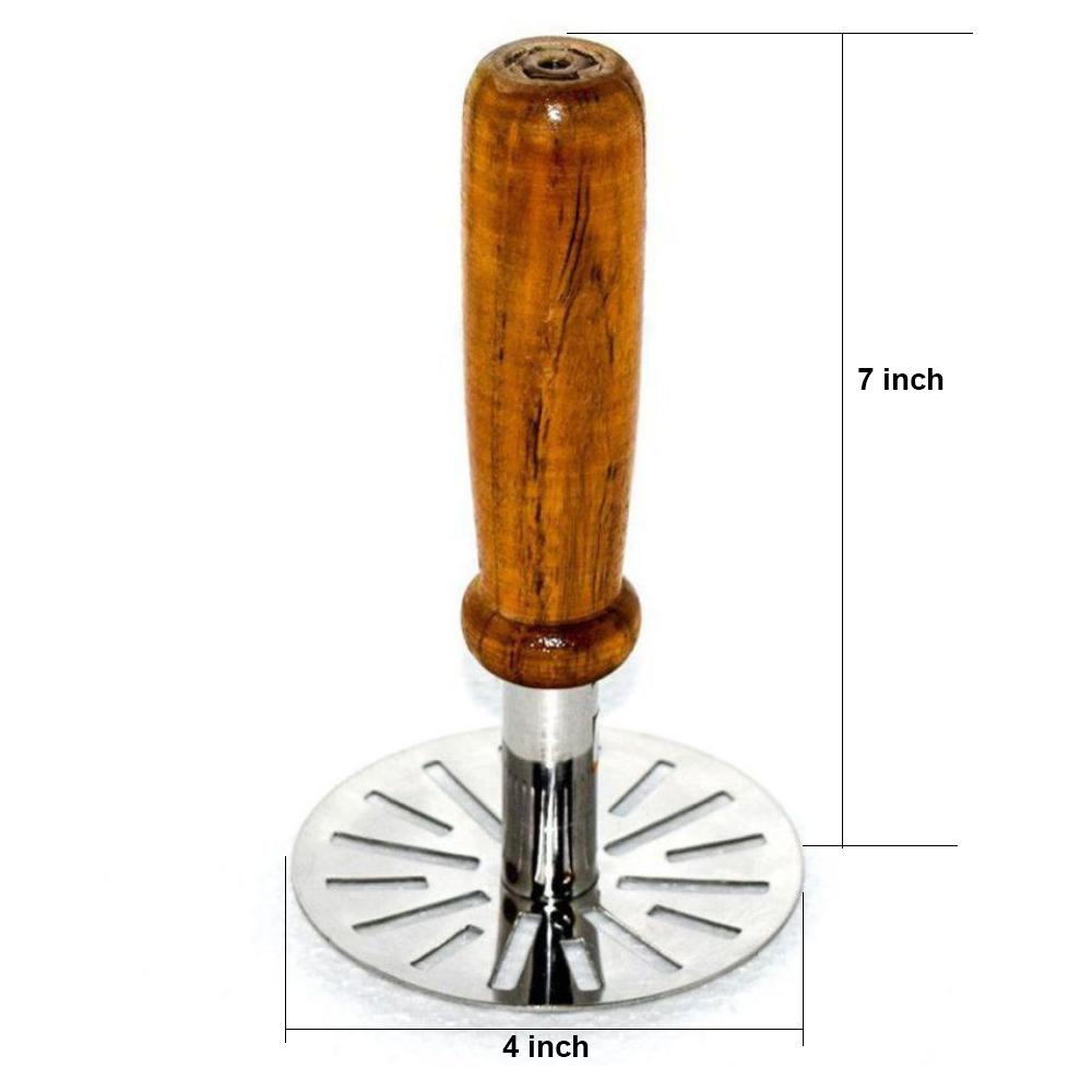 Stainless Steel Potato Masher Pav Bhaji Masher With Wooden Handle - Happy Price - Image 5