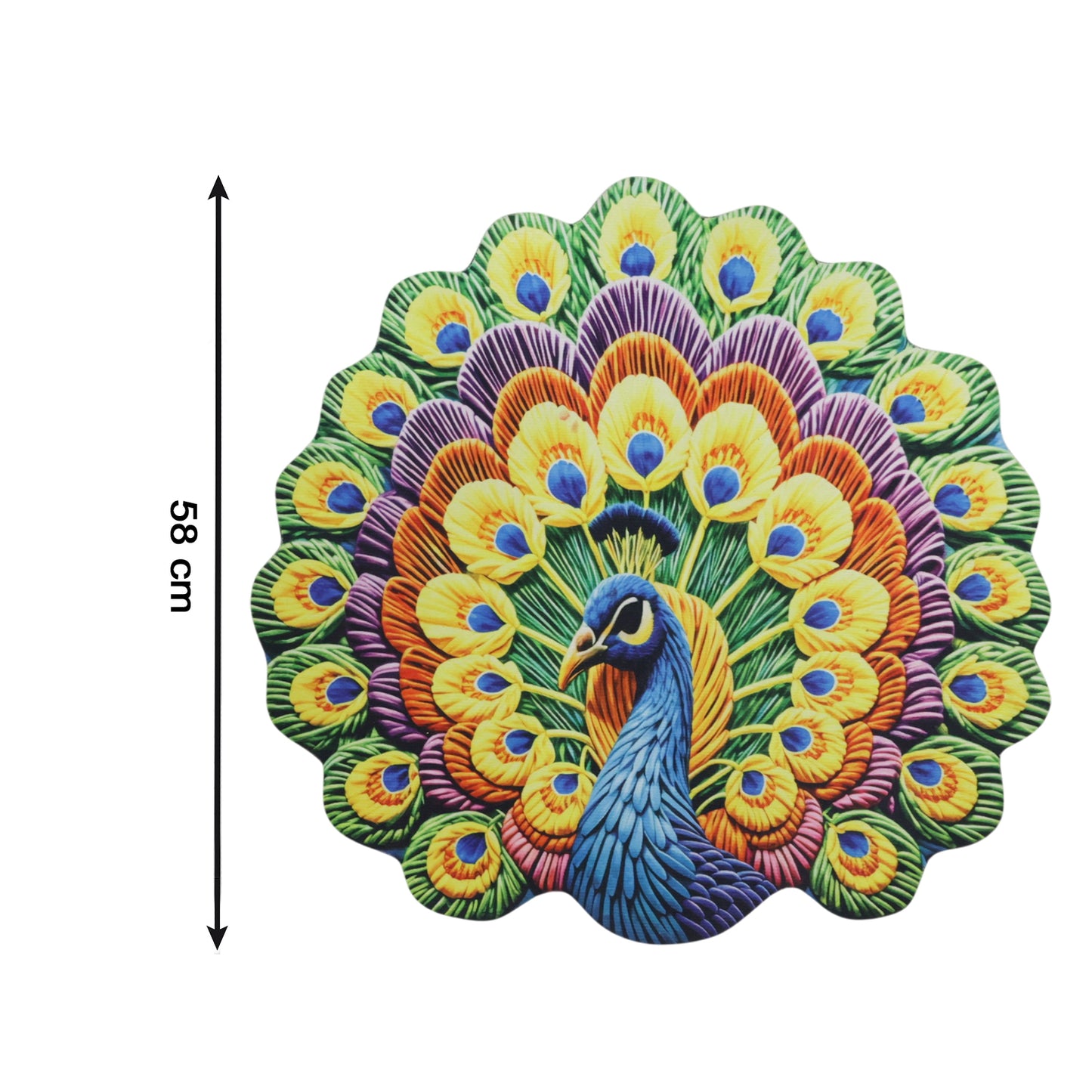 Peacock Print Round Floor Mat 1 Pc 58x58 Cm - Anti-Slip Home Decor Rug - Great Price - Image 5