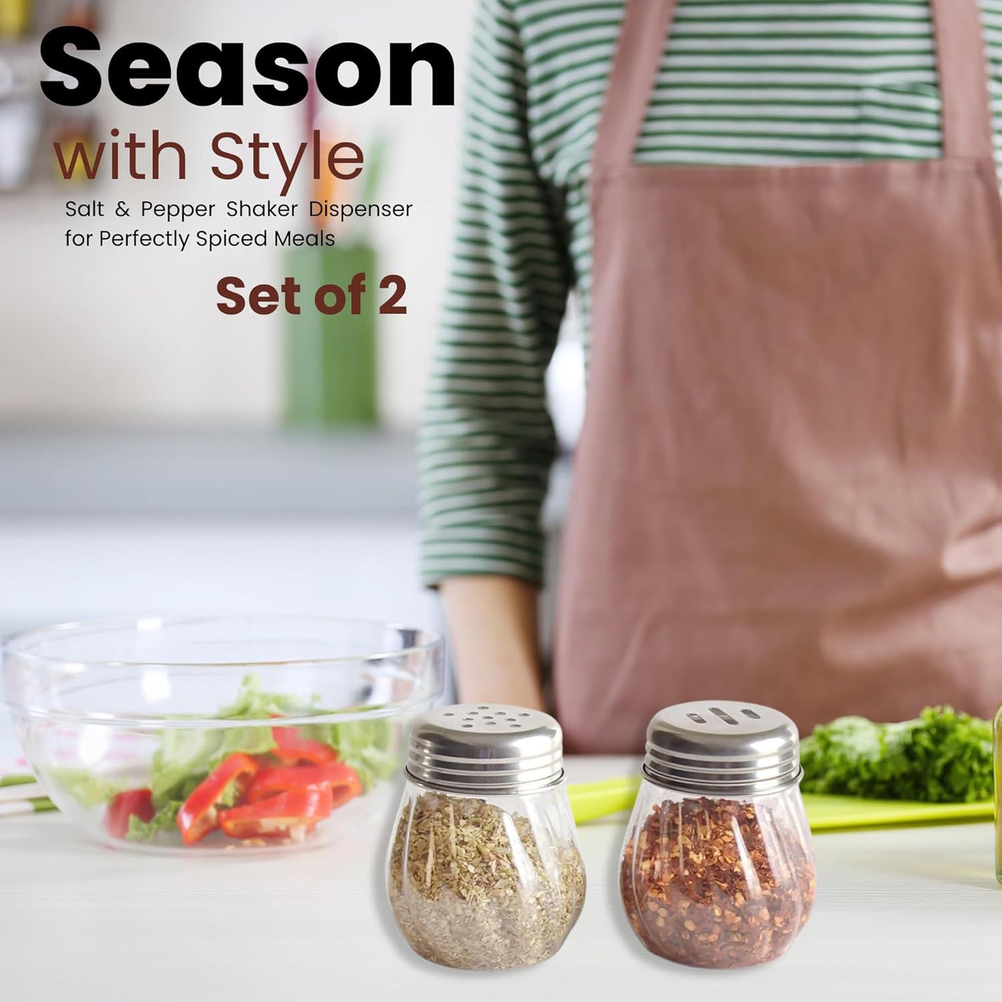 Apex Oregano Chilli Flakes Dispenser Set 2 Pcs Glass Spice Shaker With Stainless Steel Lid - Happy Price - Image 5