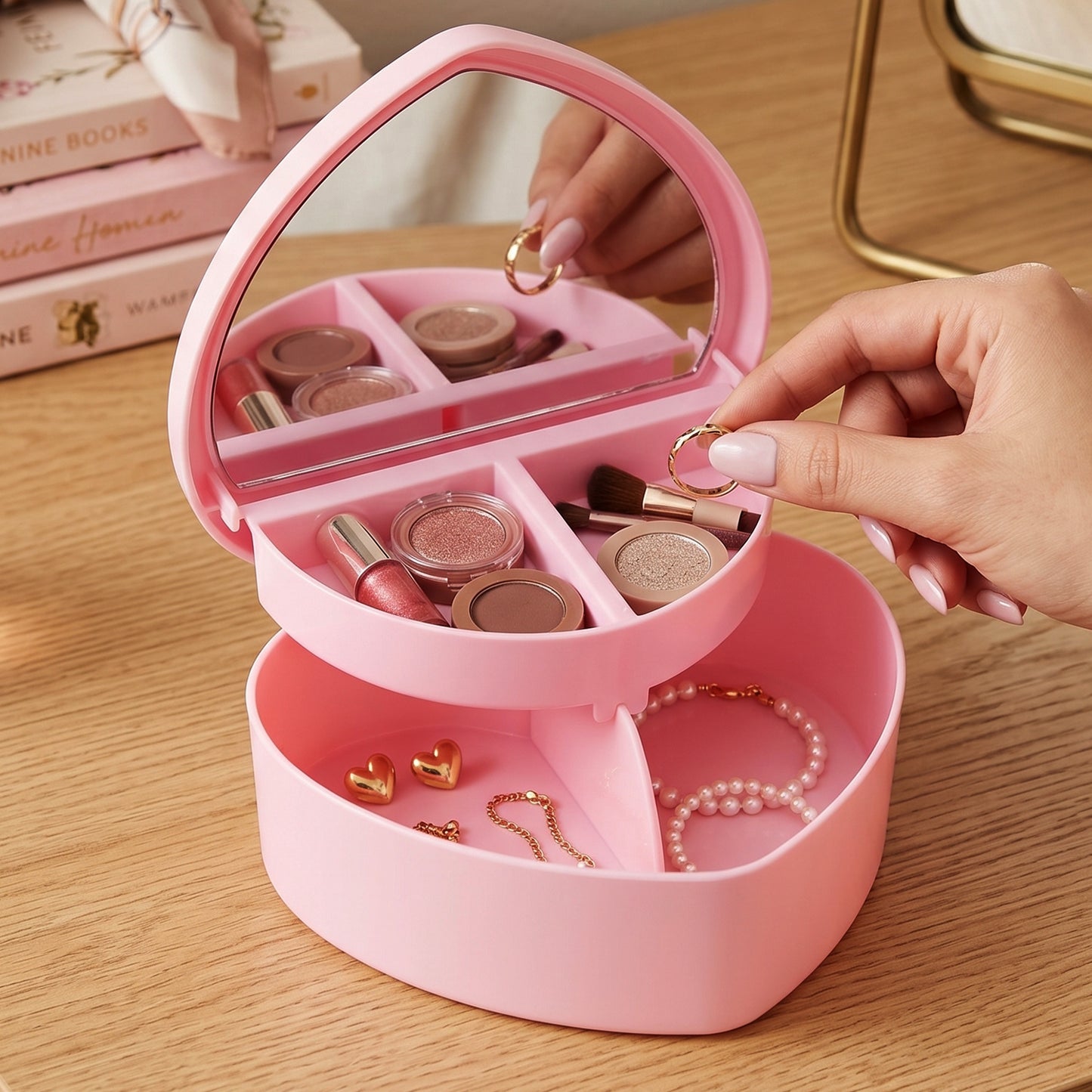 Portable Makeup Organizer Box with Mirror and Tray - 1 Pc - Great Price - Image 6