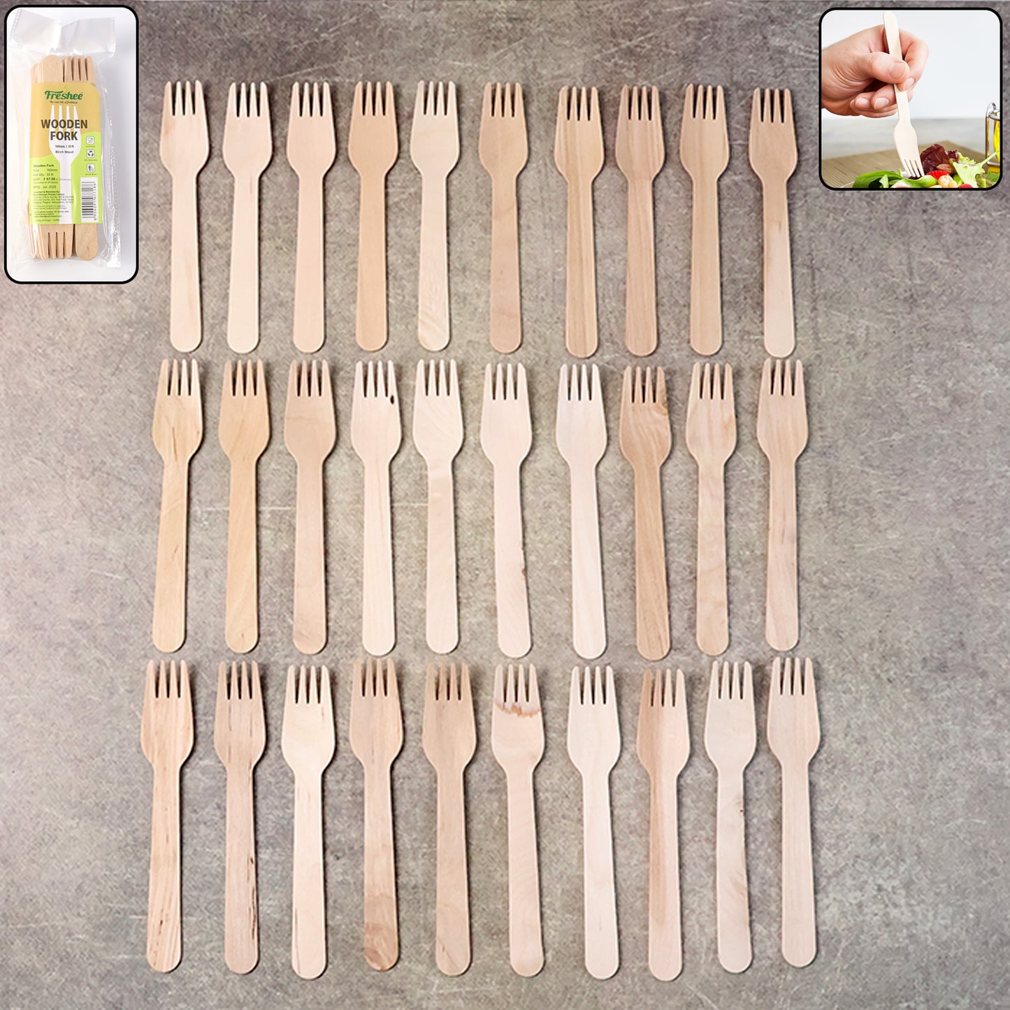 160mm Wooden Forks - 30 Pcs Pack | Smooth Birchwood Disposable Cutlery - Happy Price - Image 2