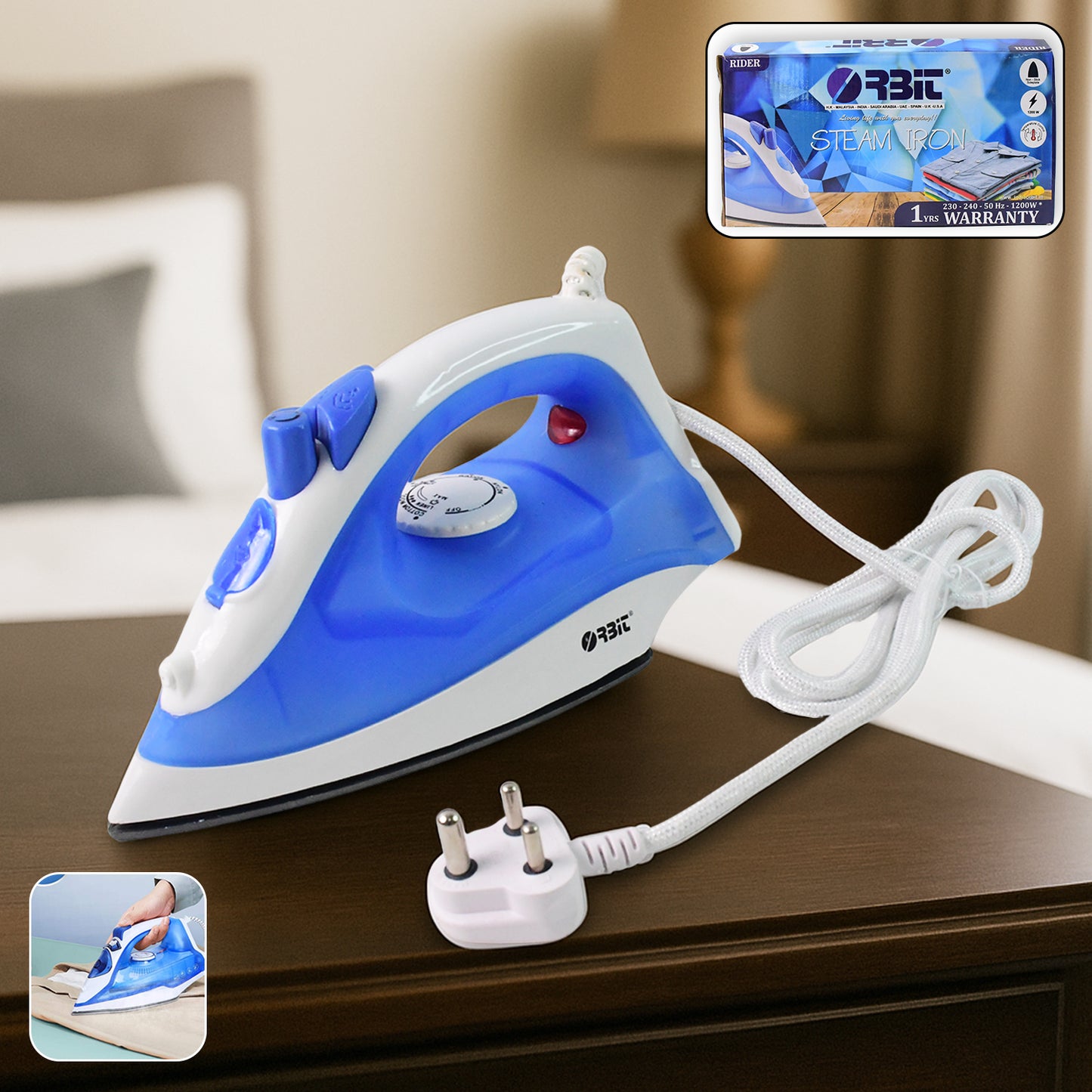 Orbit 1200W Steam Iron with Non-Stick Soleplate & Adjustable Temp (1 Pc) - Happy Price - Image 3