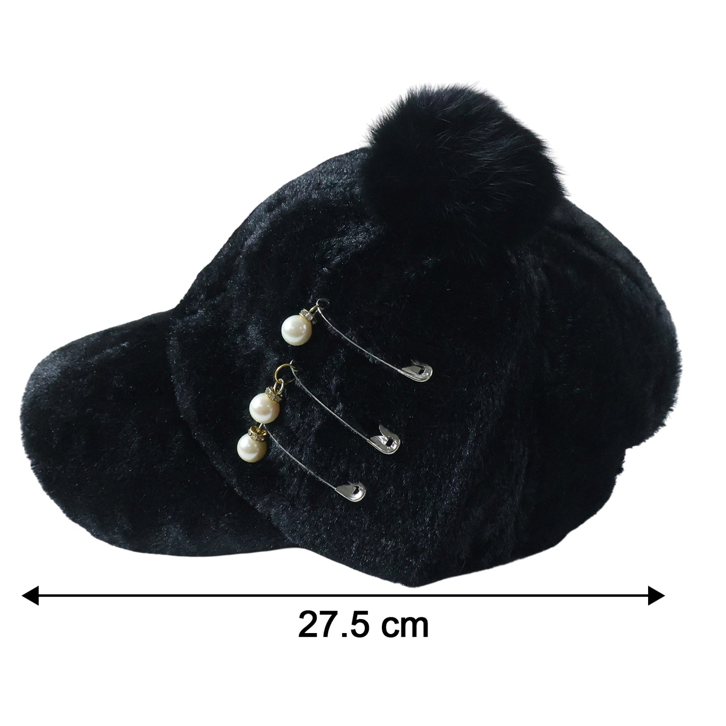 Women's Warm Plush Fur Cap with Pom Pom & Pearl Chain - 1 Pc - Great Price - Image 5