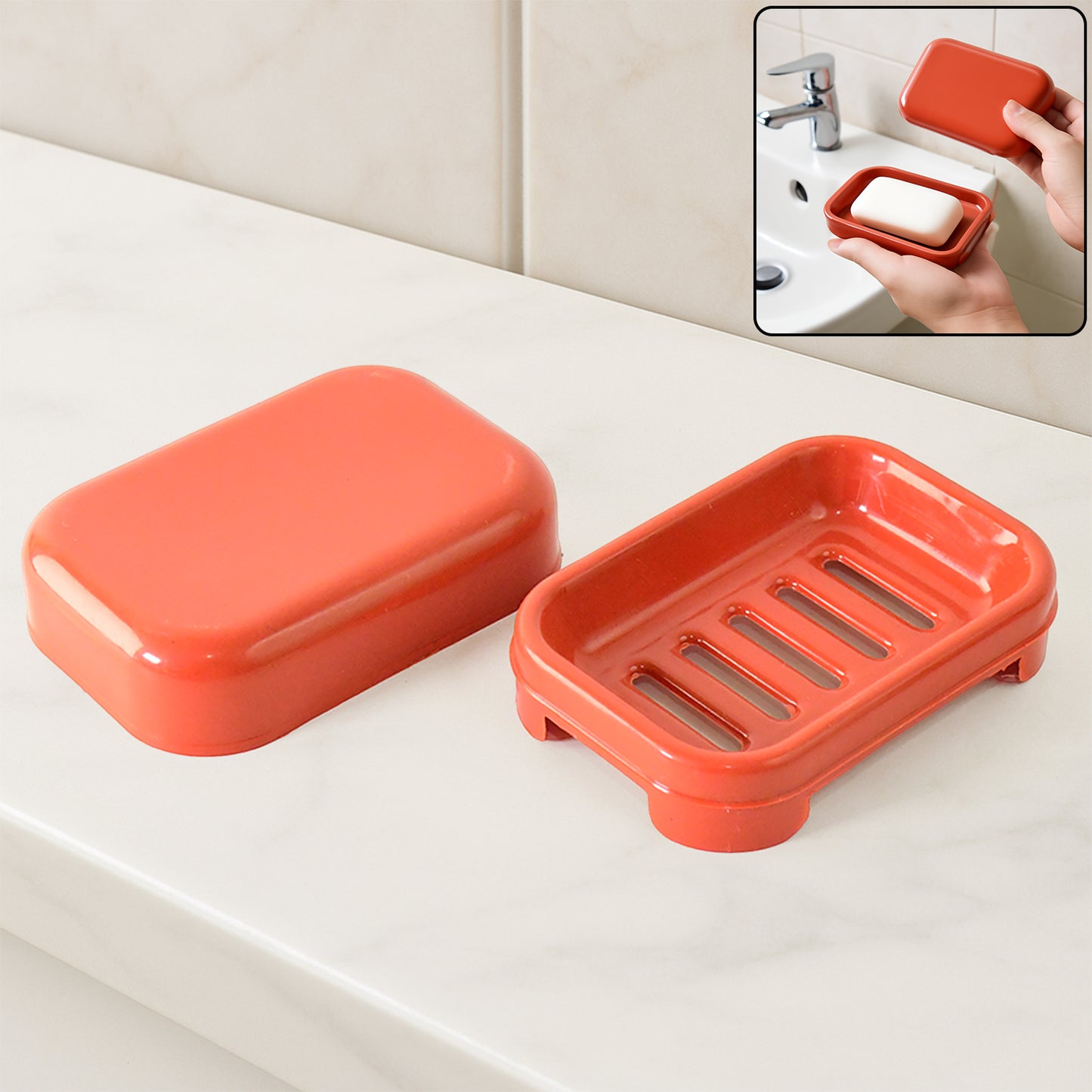Premium Quality Rectangular Brick Red Plastic Soap Case (1 Pc) - Happy Price - Image 2