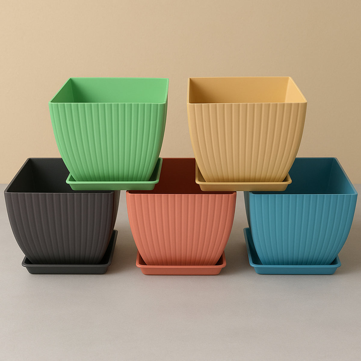 Trendy Square Plastic Flower Pots Set Of 5 - Happy Price - Image 3