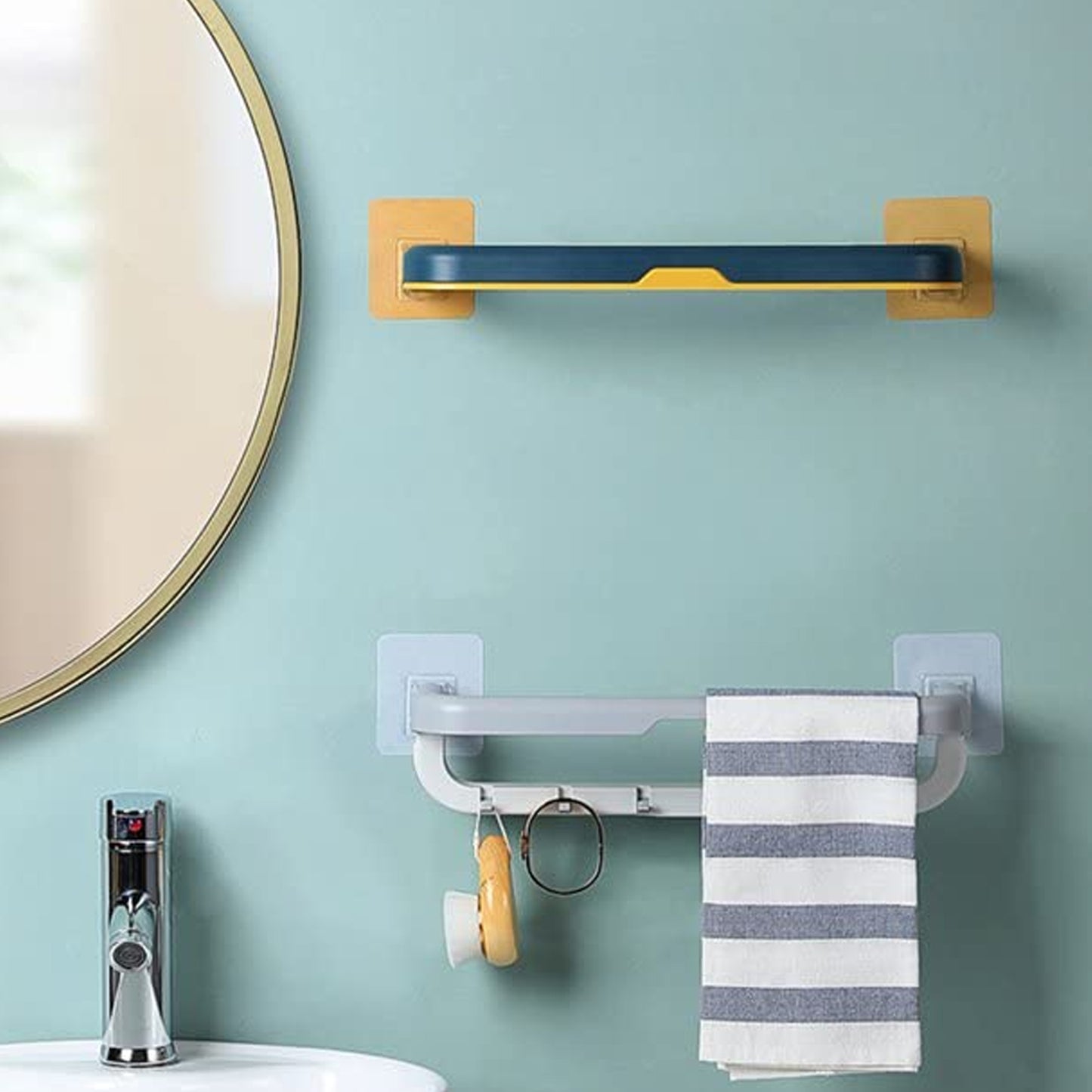 Wall Mounted Double Bar Towel Holder With Hooks Multifunctional Adjustable Towels Rack For Kitchenbathroom Folding Towel Shelf - Happy Price - Image 4