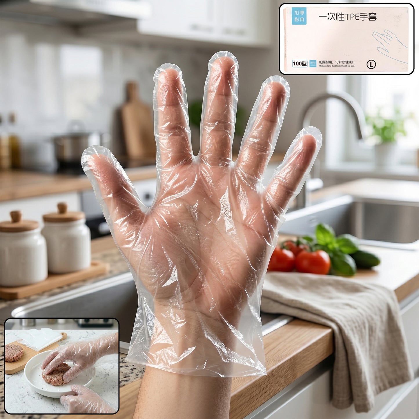 100 Pc Large Clear Disposable Plastic Gloves for Kitchen & Cleaning - Happy Price - Image 2