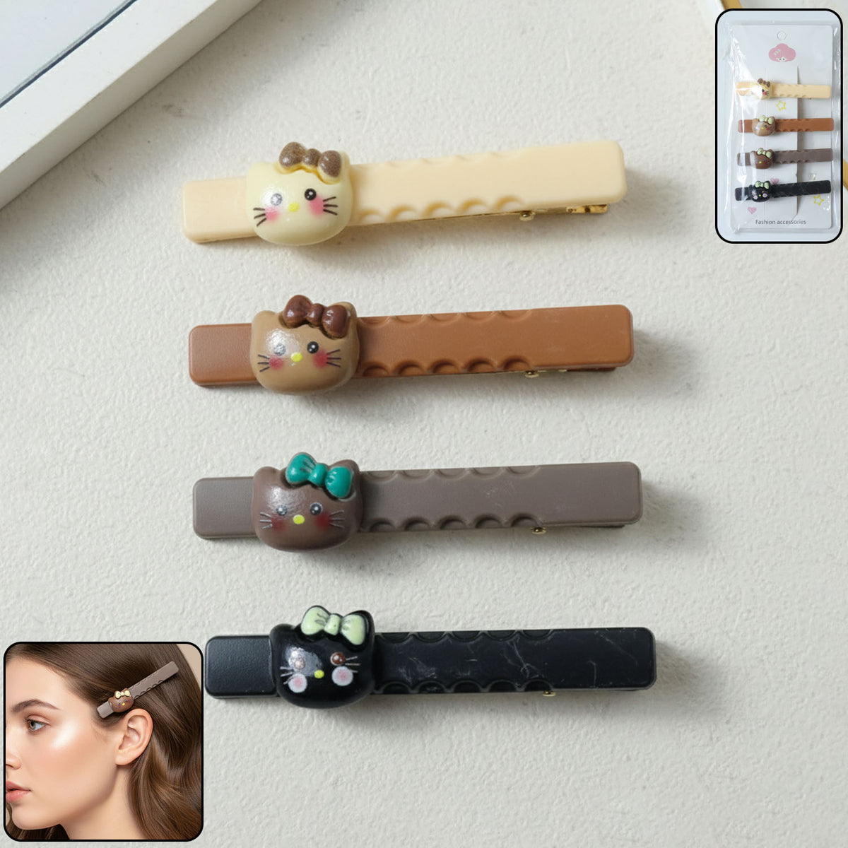 Cute Cartoon Cat Hair Clips - Set of 4 Pieces - Happy Price - Image 2