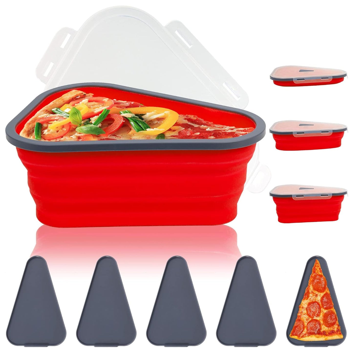 10026 Reusable Pizza Storage Containers With 5 Microwavable Serving Trays Silicone Container Expandable Adjustable For Packing Pizza At Home Outdoor - Happy Price - Image 2