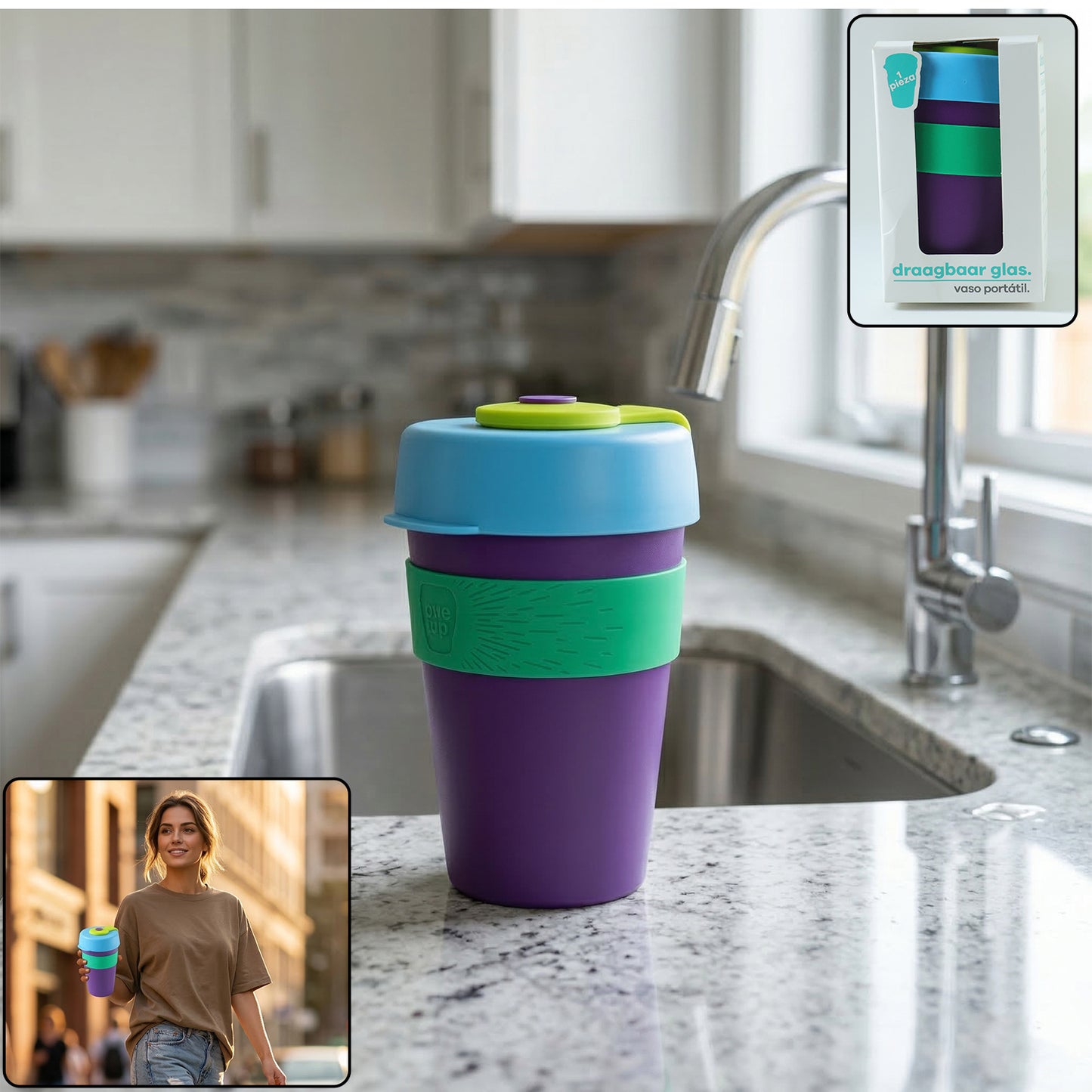 Colorful 400 ML Reusable Travel Mug with Spill-Proof Silicone Lid - 1 Pc - Great Price - Image 2