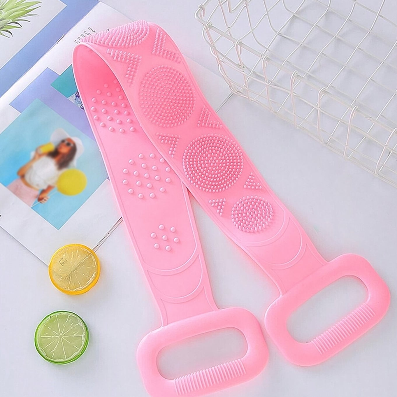 Silicone Body Back Scrubber Double Side Bathing Brush For Skin Deep Cleaning Massage Dead Skin Removal (101 Gm Medium Size 1pc) - Happy Price - Image 1