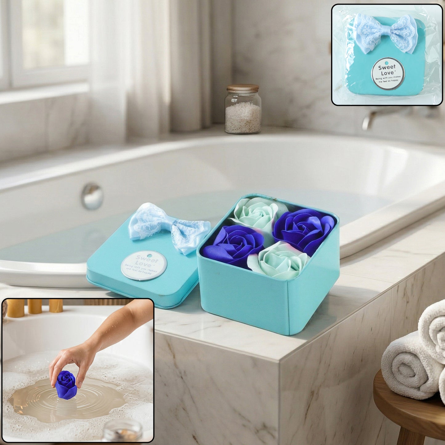4 Pc Rose Flower Bath Soap Gift Set with Storage Box - Great Price - Image 2