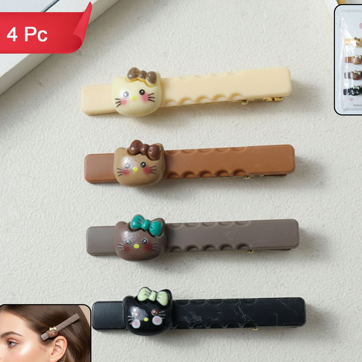 Cute Cartoon Cat Hair Clips - Set of 4 Pieces - Happy Price - Image 1