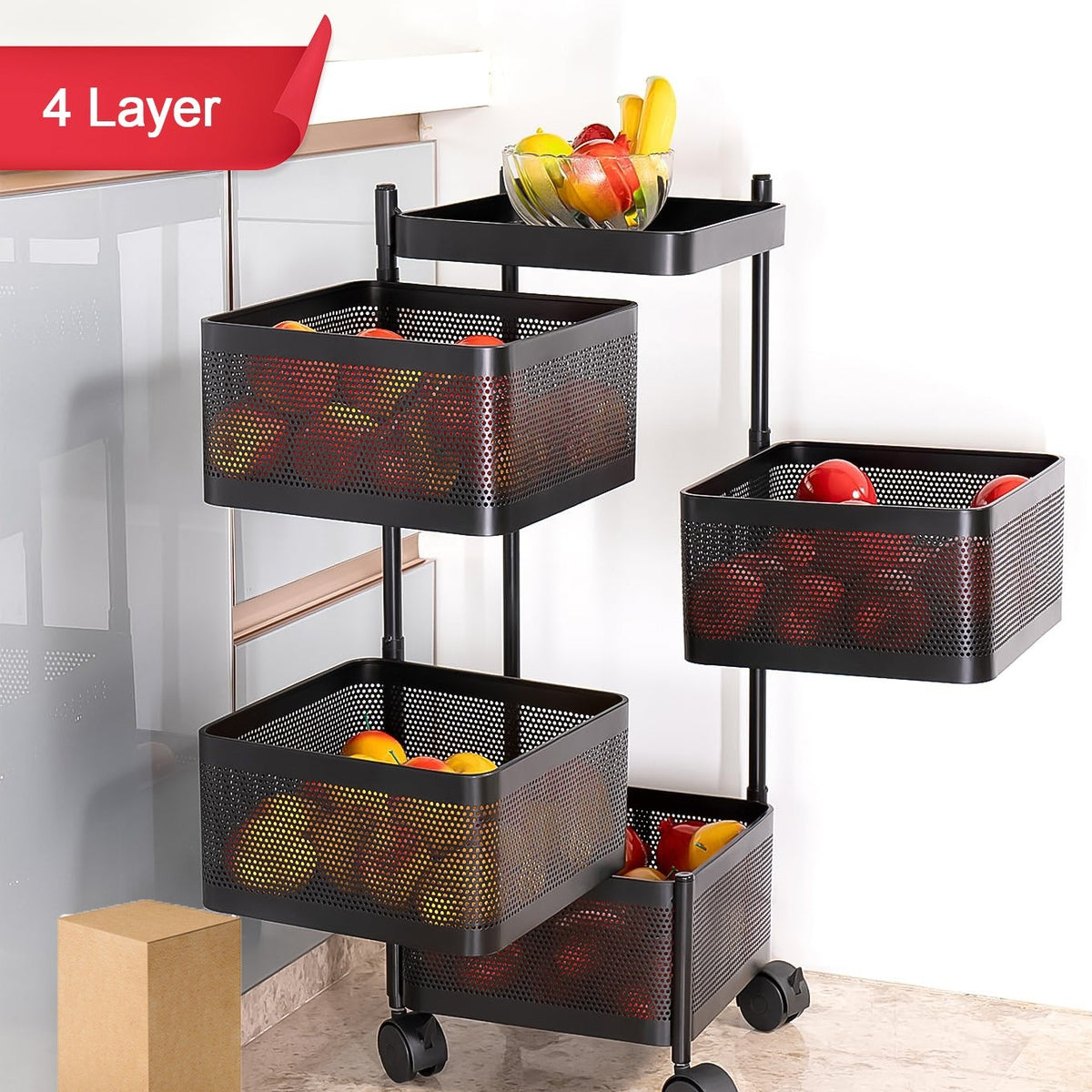 Metal Square High Quality Kitchen Trolley With Wheels (4 Layer 1 Pc) - Happy Price - Image 1