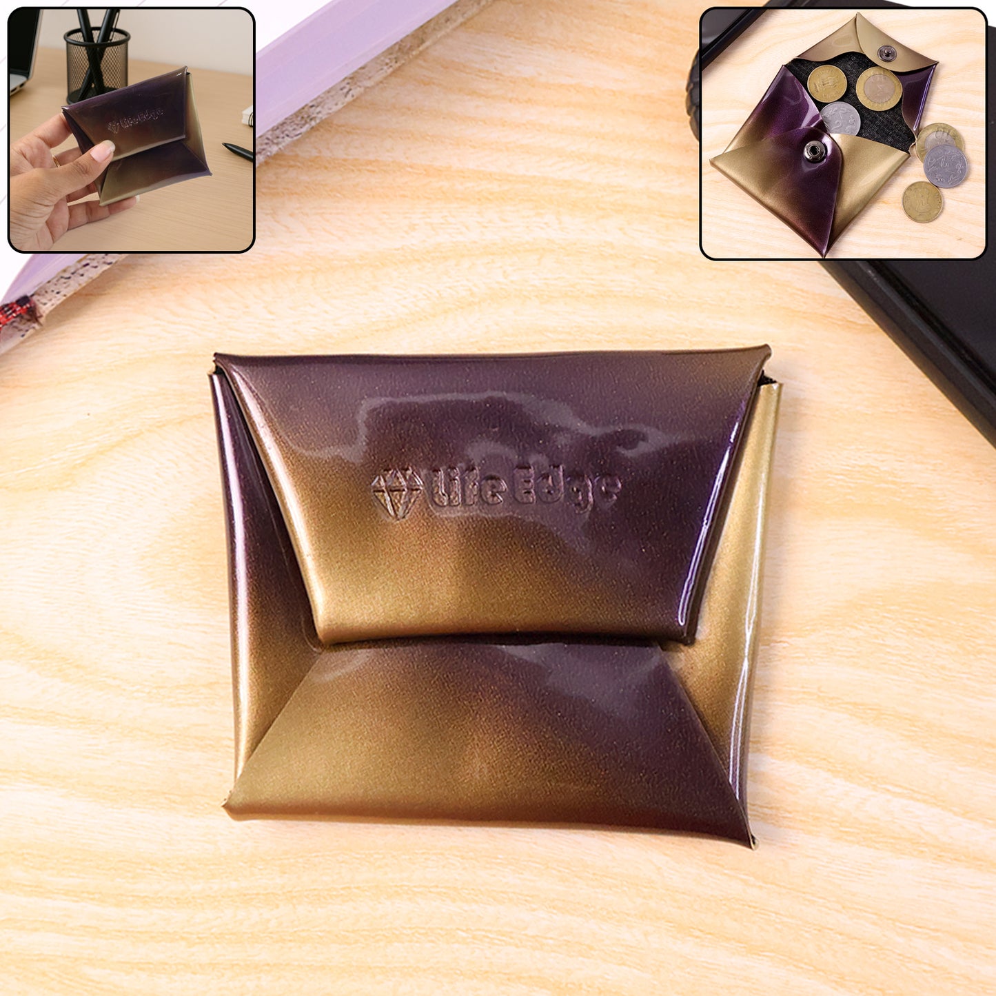 PU Leather Foldable Coin Pouch - Snap Closure Mini Wallet for Cash & Small Items (1 Pc, Assorted Color) - Happy Price - Image 7