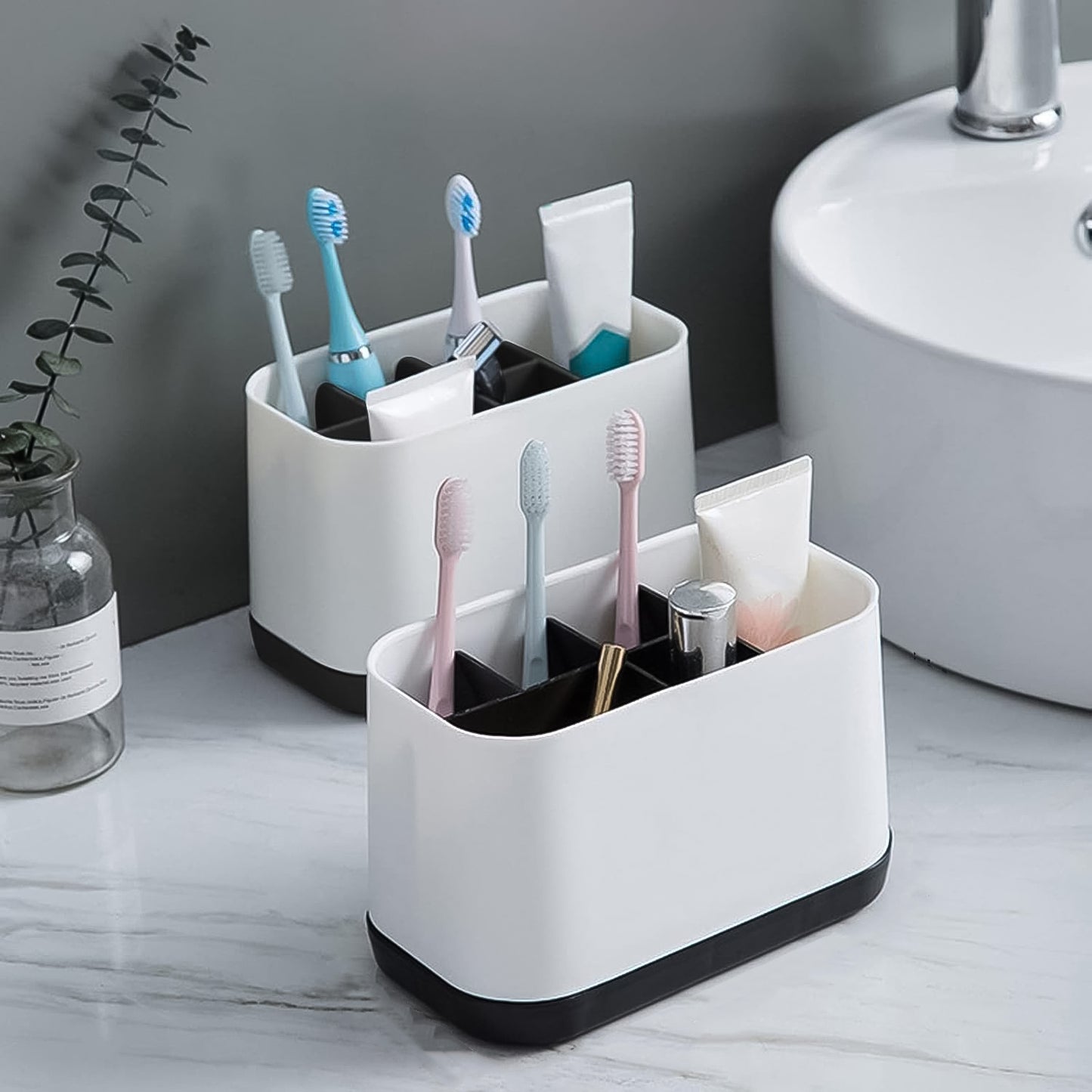 6 Compartment Multi Purpose Organizer Toothbrush Holder Stand Plastic Caddy (1 Pc) - Happy Price - Image 5
