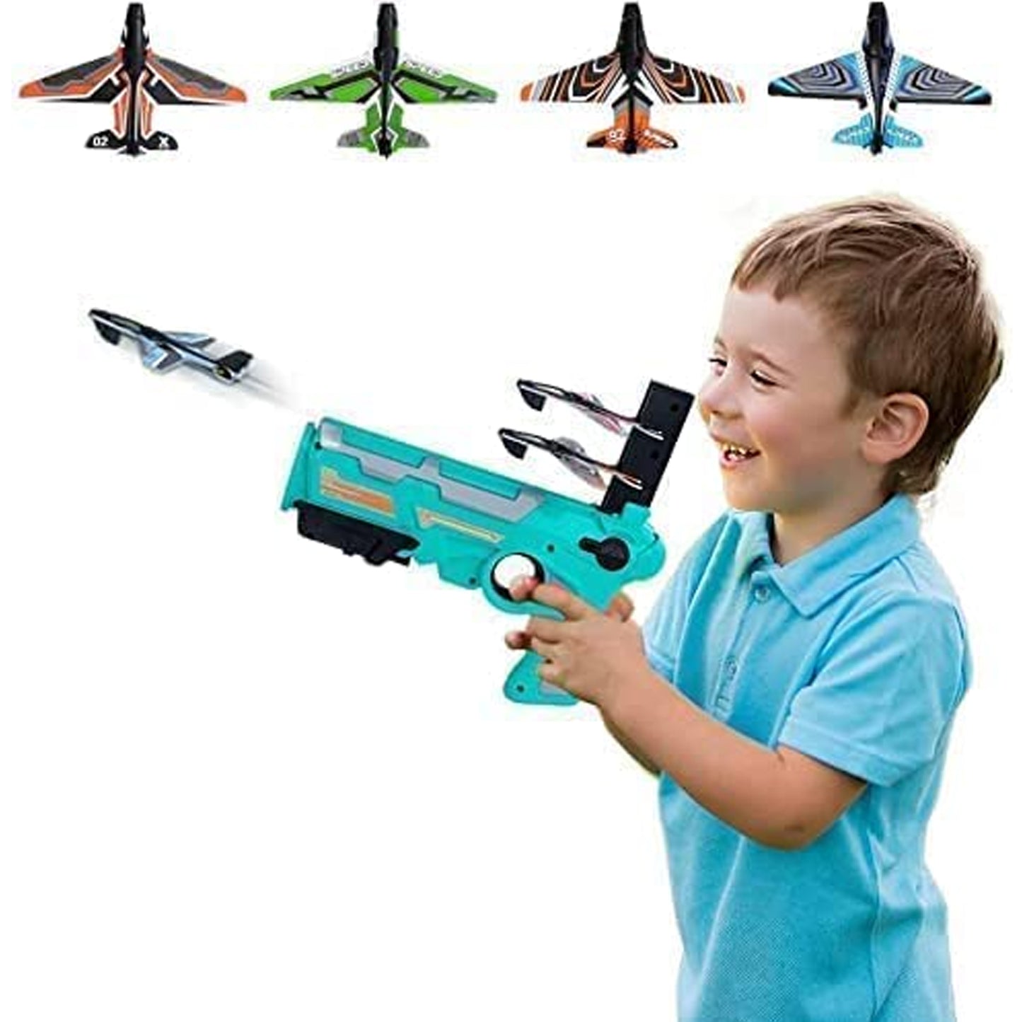 Airplane Launcher Gun Toy With Foam Glider Planes Outdoor Games For Children Best Aeroplane Toys For Kids Air Battle Gun Toys ( 5 Plane Include ) - Happy Price - Image 2