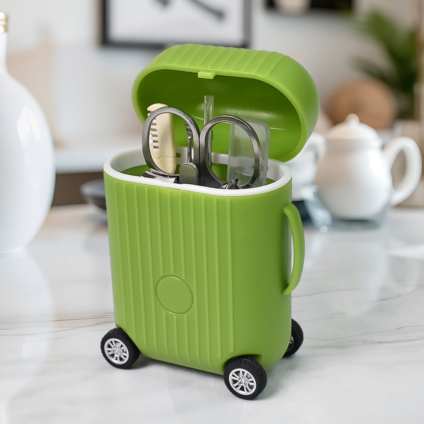 Manicure Kit Pedicure Tools For Feet Nail Clipper (8 Pcs Set With Mini 4 Wheel Suitcase Trolley) - Happy Price - Image 2