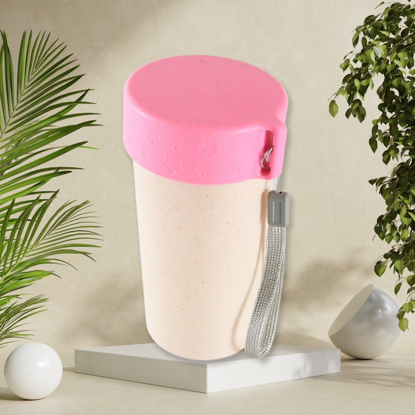 Travel Coffee Cup Portable Water Bottle Wheat Straw Coffee Tea Mug Coffee Mug With Lids For Coffee Tea (300 Ml Approx) - Happy Price - Image 2