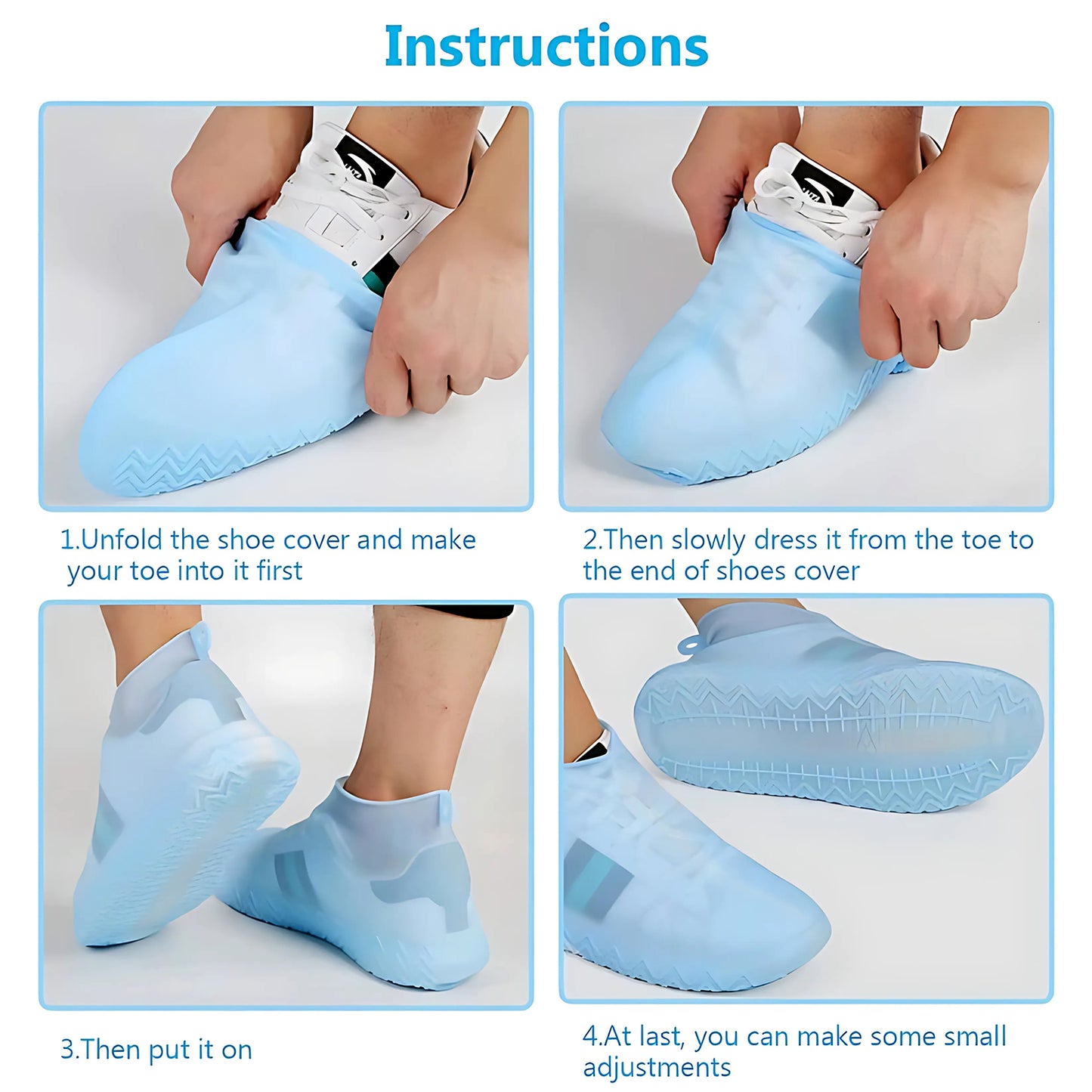Blue Non-slip Silicone Rain Reusable Anti Skid Waterproof Fordable Boot Shoe Cover (1 Pair) - Happy Price - Image 5