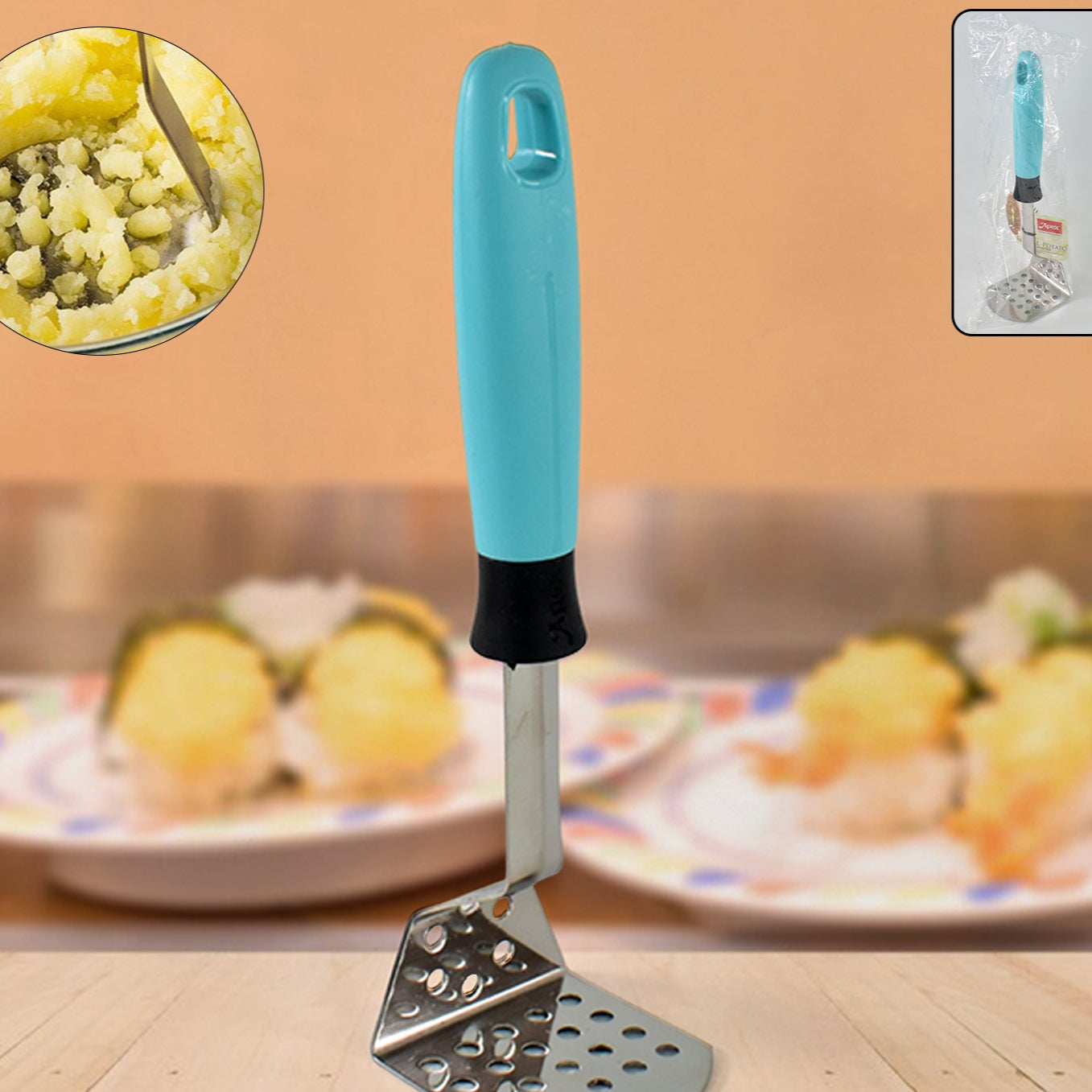 Apex L-handle Stainless Steel Potato Masher Ergonomic Grip (1 Pc) - Happy Price - Image 1
