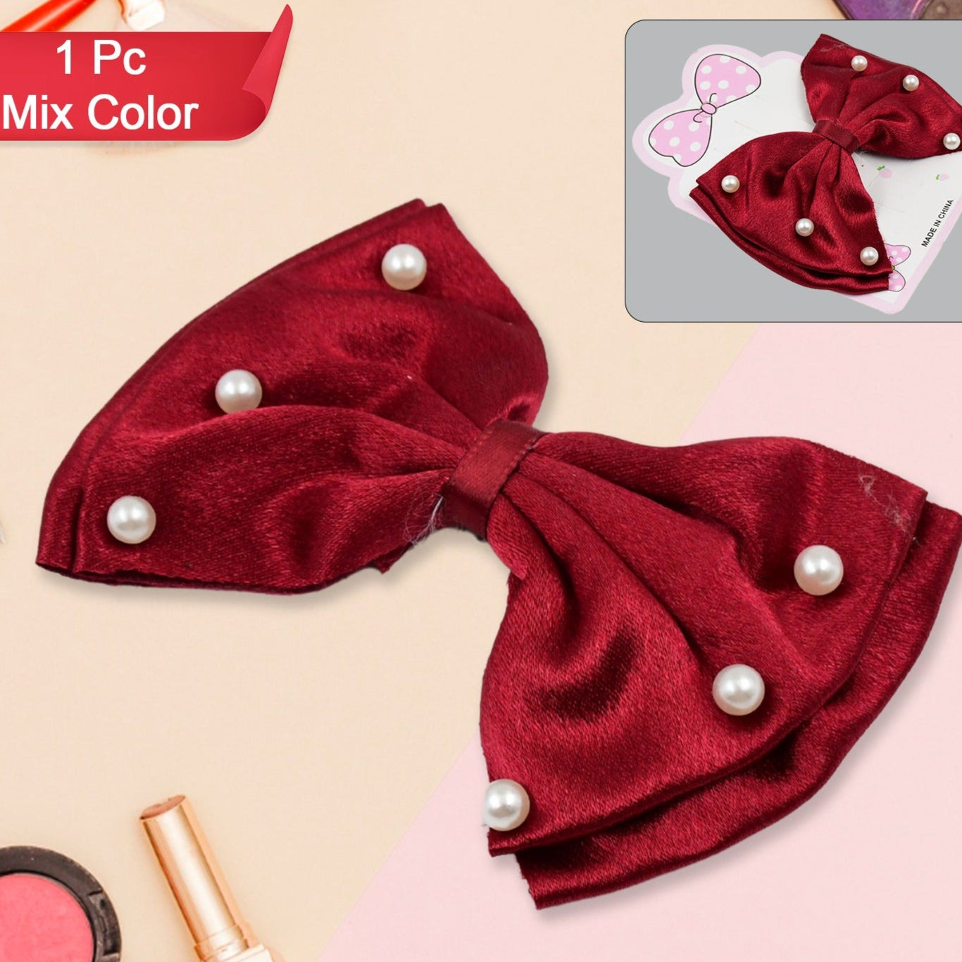 Hair Bow Knot Clip Suitable For Girls (1 Pc Multicolour) - Happy Price - Image 1