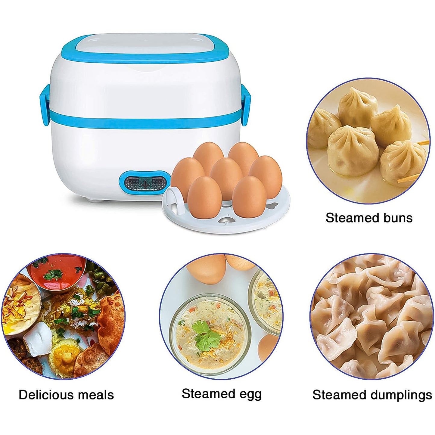 Electric Lunch Box 3 In 1 Food Heater Cooker Steamer With Stainless Steel Bowls (1 Set) - Happy Price - Image 4