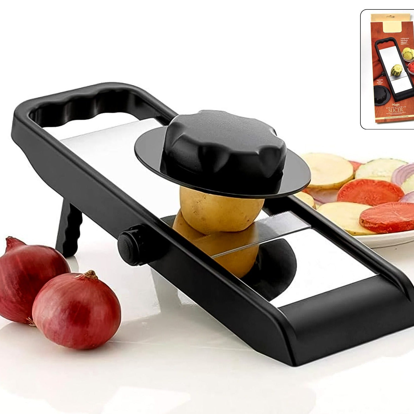 Adjustable Slicer Stainless Steel And Plastic Premium Multipurpose Potato Onion Slicer And Grater (1 Pc) - Happy Price - Image 1