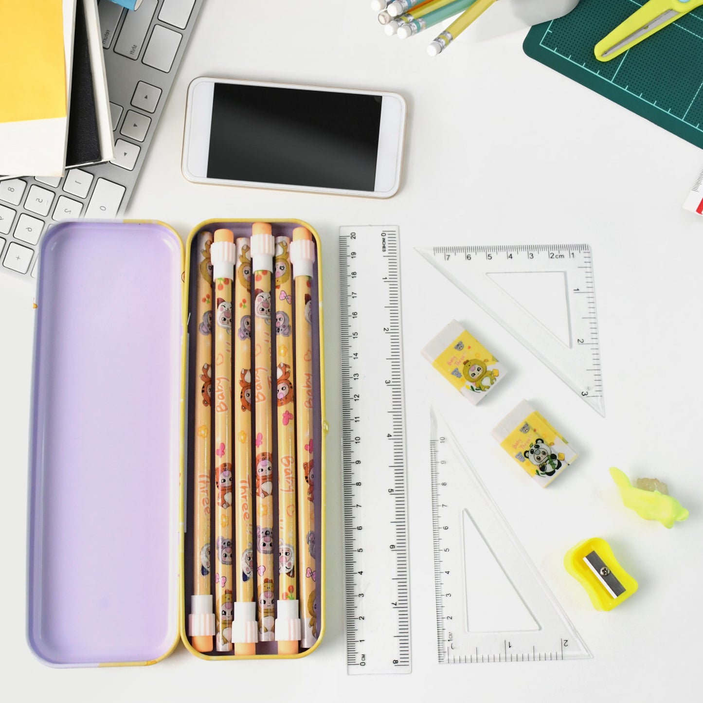 Complete Geometry Stationery Set with Cartoon Metal Box - 1 Set - Happy Price - Image 6