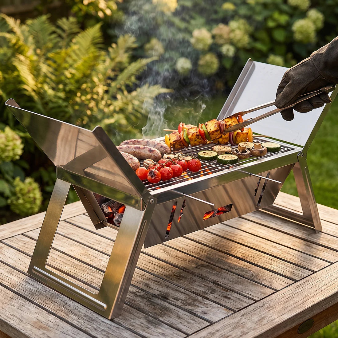 Portable Stainless Steel Folding Charcoal BBQ Grill for Outdoor Camping - 2207 Gm Net Weight - Great Price - Image 5