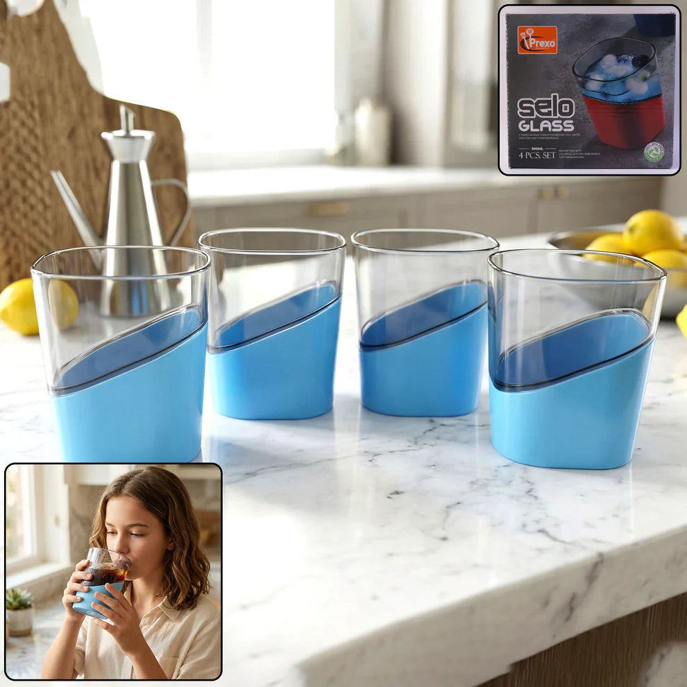 Set of 4 Plastic Drinking Glasses - 300 ML Each with Stylish Red Grip Base - Great Price - Image 5