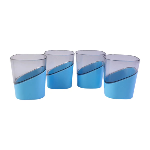 Set of 4 Plastic Drinking Glasses - 300 ML Each with Stylish Red Grip Base - Great Price - Image 2
