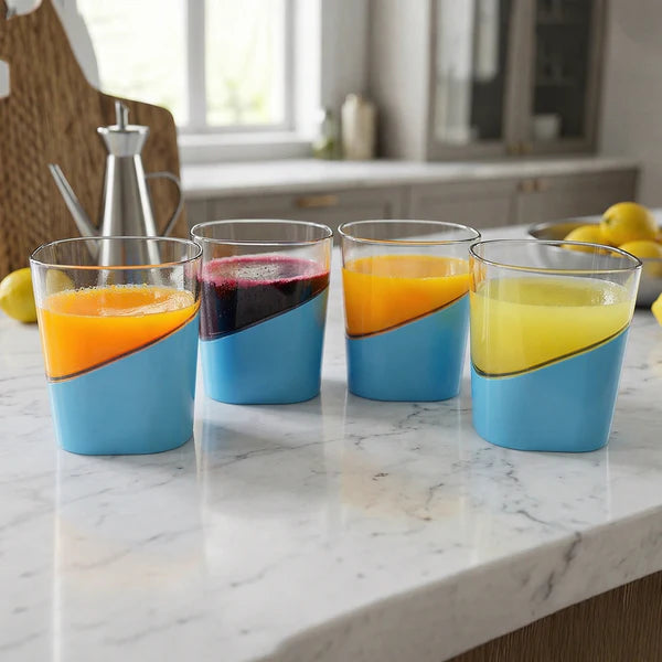 Set of 4 Plastic Drinking Glasses - 300 ML Each with Stylish Red Grip Base - Great Price - Image 1