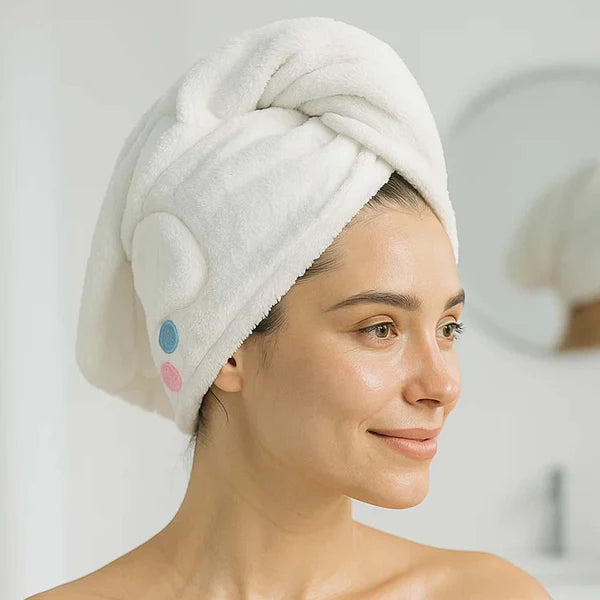 Cute Cartoon Hooded Hair Drying Towel Cap - 1 Pc - Happy Price - Image 1