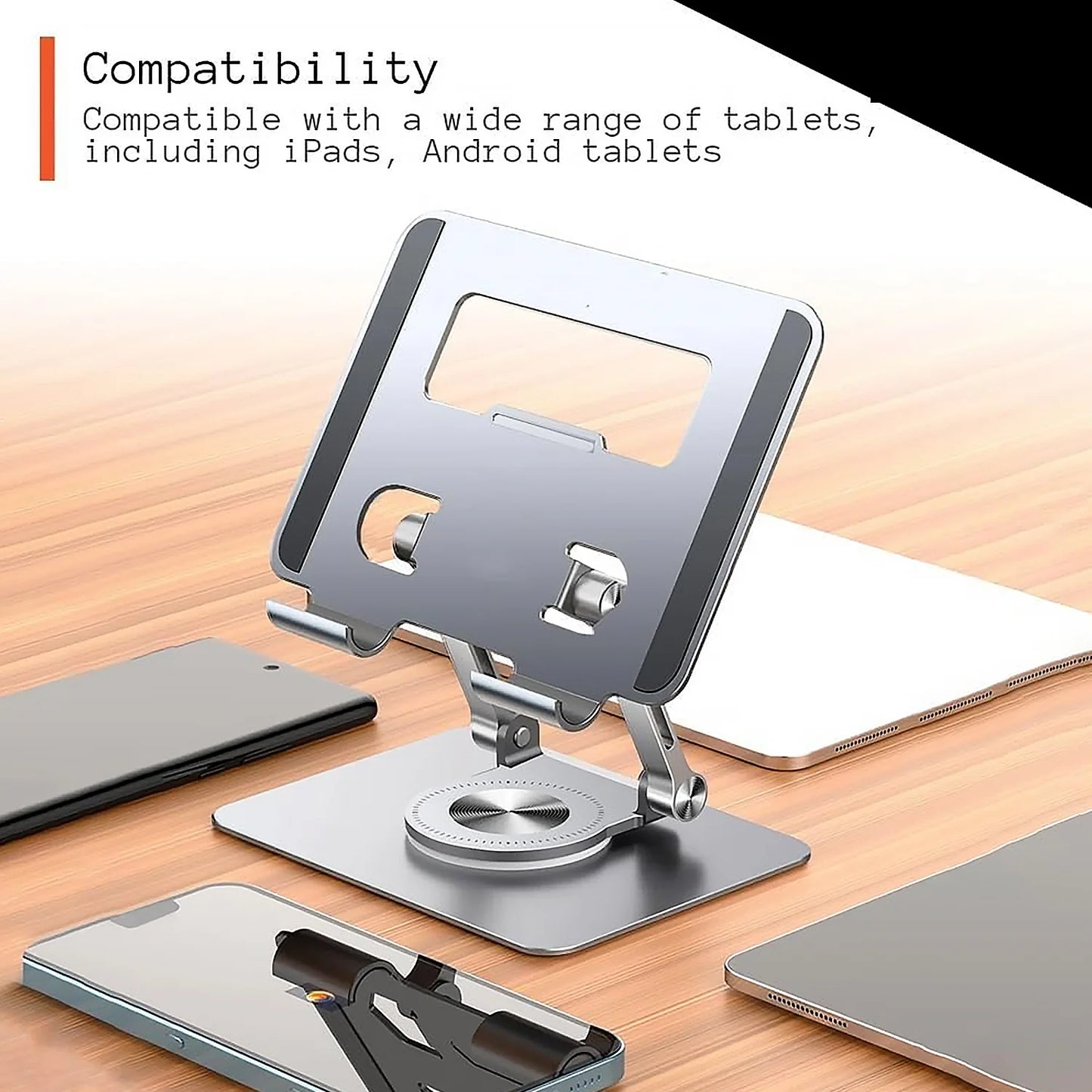 Adjustable Aluminum Tablet Stand with 360° Rotation, Foldable & Ergonomic Design (1pc)