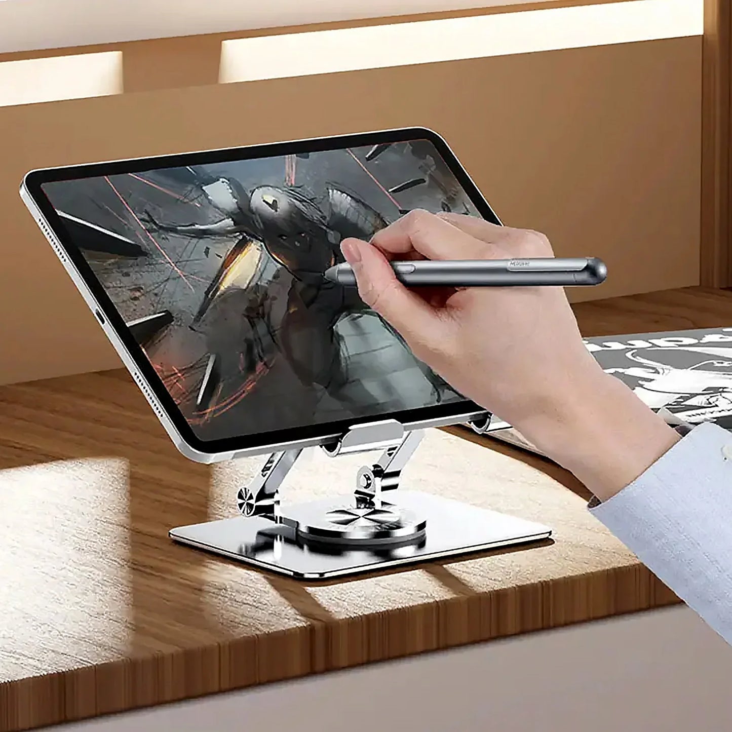 Adjustable Aluminum Tablet Stand with 360° Rotation, Foldable & Ergonomic Design (1pc)