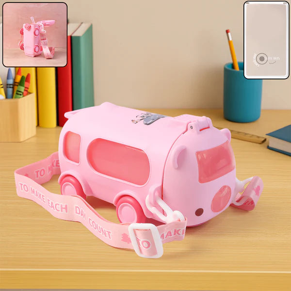 Kids Bus Shaped Sipper Bottle with Strap - 500 ML, Leakproof, BPA Free - Happy Price - Image 1