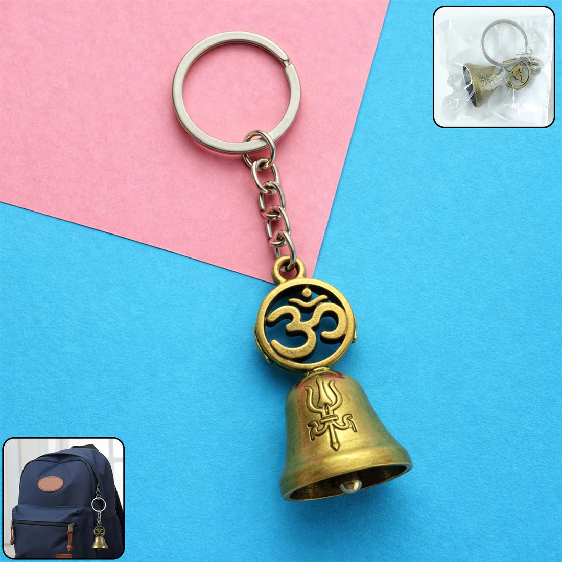 Om Symbol Temple Bell Metal Keychain (1 Pc) - Antique Brass Finish - Happy Price - Image 4