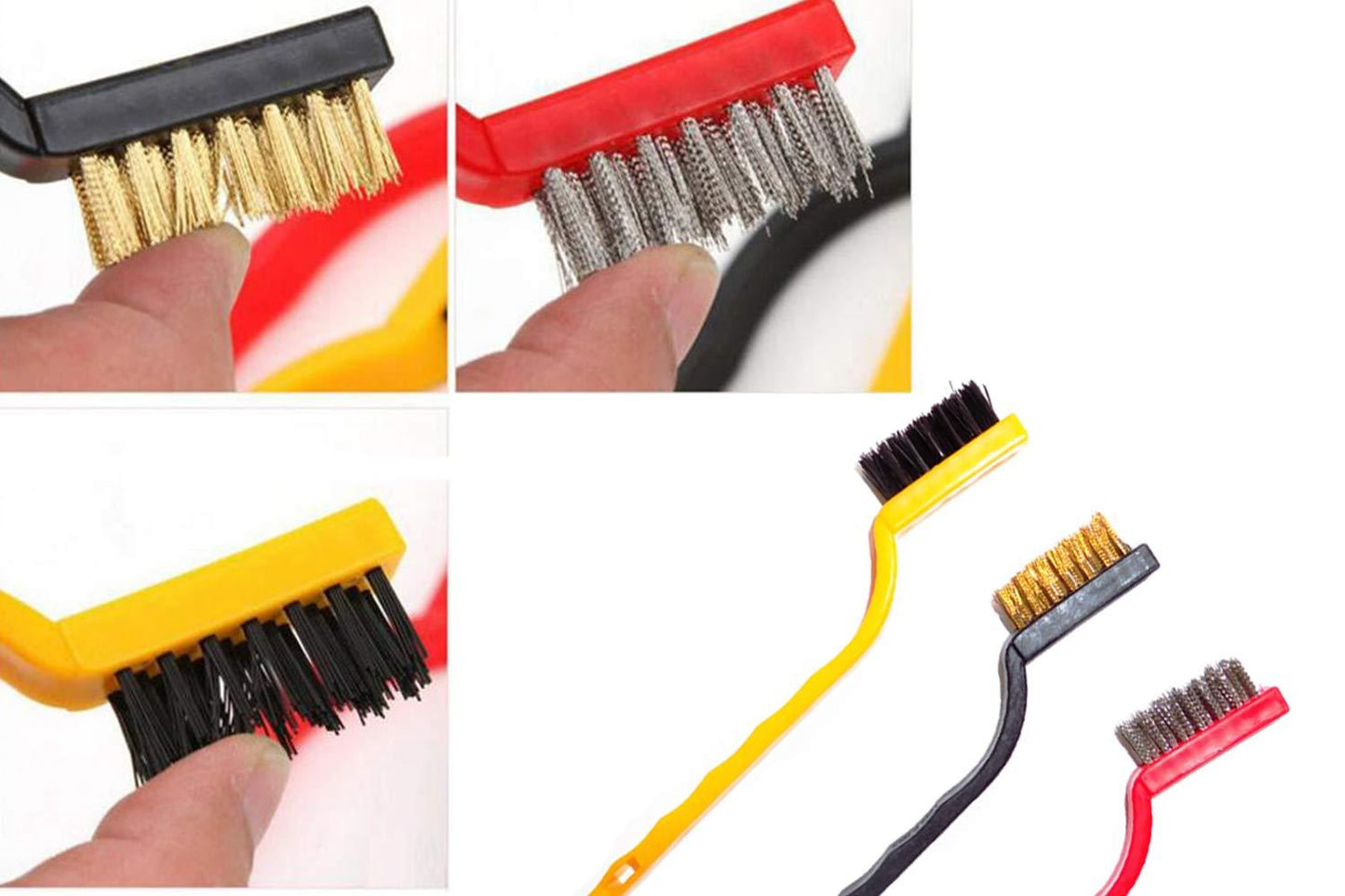 3 Pc Mini Wire Brush Set (Brass Nylon Stainless Steel Bristles) - Happy Price - Image 4