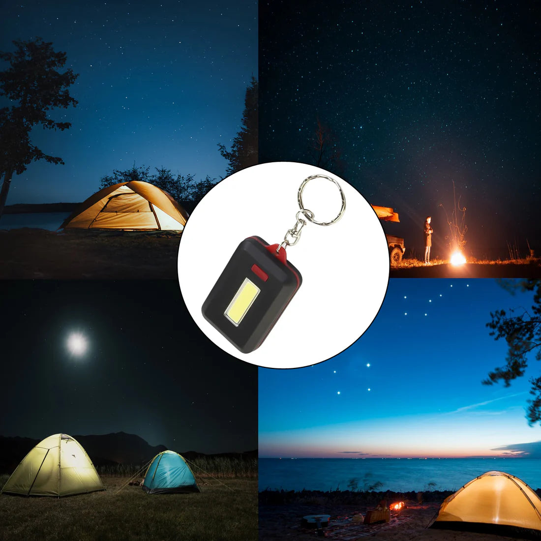 Portable COB LED Keychain Light with Hook & Loop, 3 Modes (1 Pc)