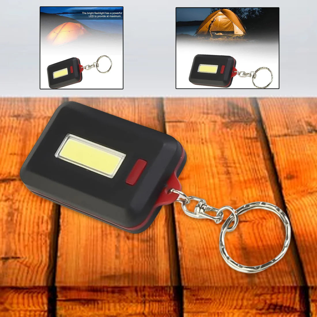 Portable COB LED Keychain Light with Hook & Loop, 3 Modes (1 Pc)