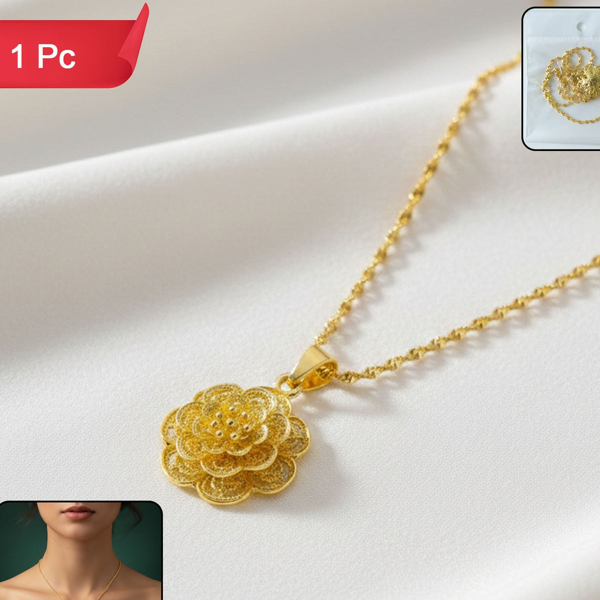 Gold Plated Floral Pendant Necklace for Women (1 Pc) - Happy Price - Image 1