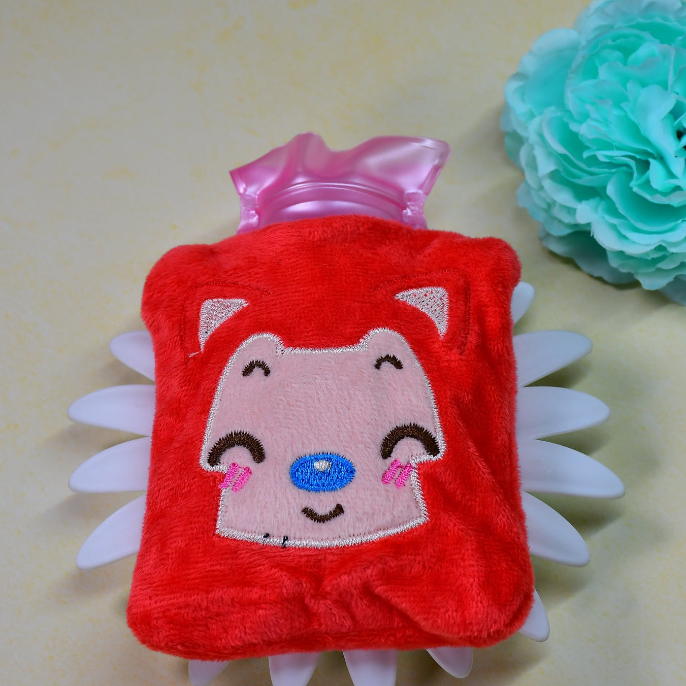 Small Pink Hot Water Bag with Soft Cover for Pain Relief - Happy Price - Image 1